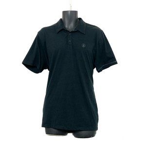 Volcom Mens Short Sleeve Black Polo Shirt w 2 Gray Logos Front Size XL